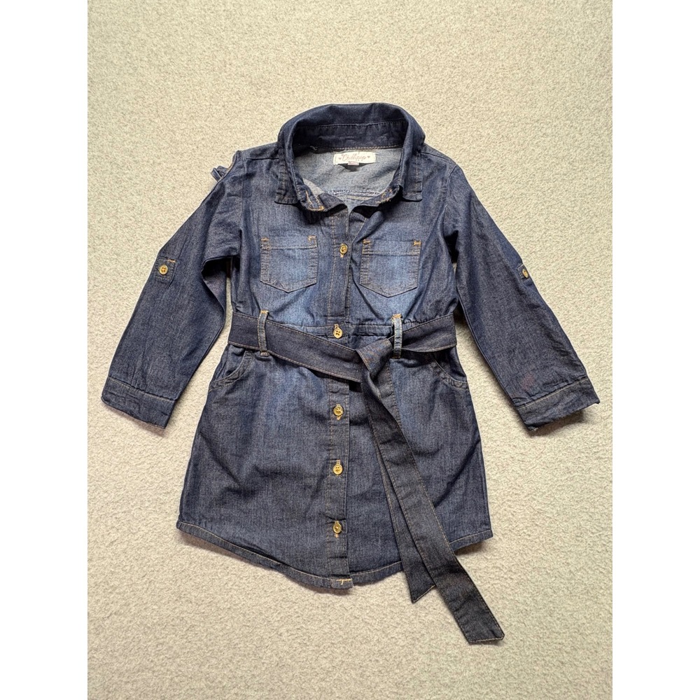 Chillipop Girls Denim Shirt Dress Dark Wash Lattice Shoulder 3T Style 32150